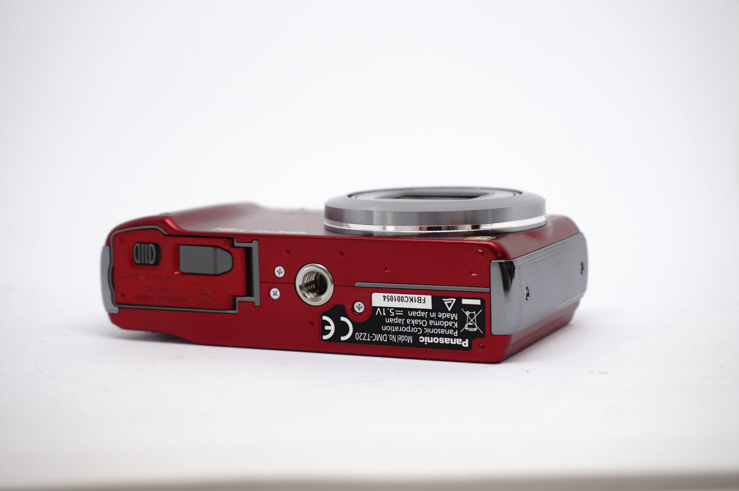 Panasonic Lumix Red 16X Compact Digital Camera underneath view