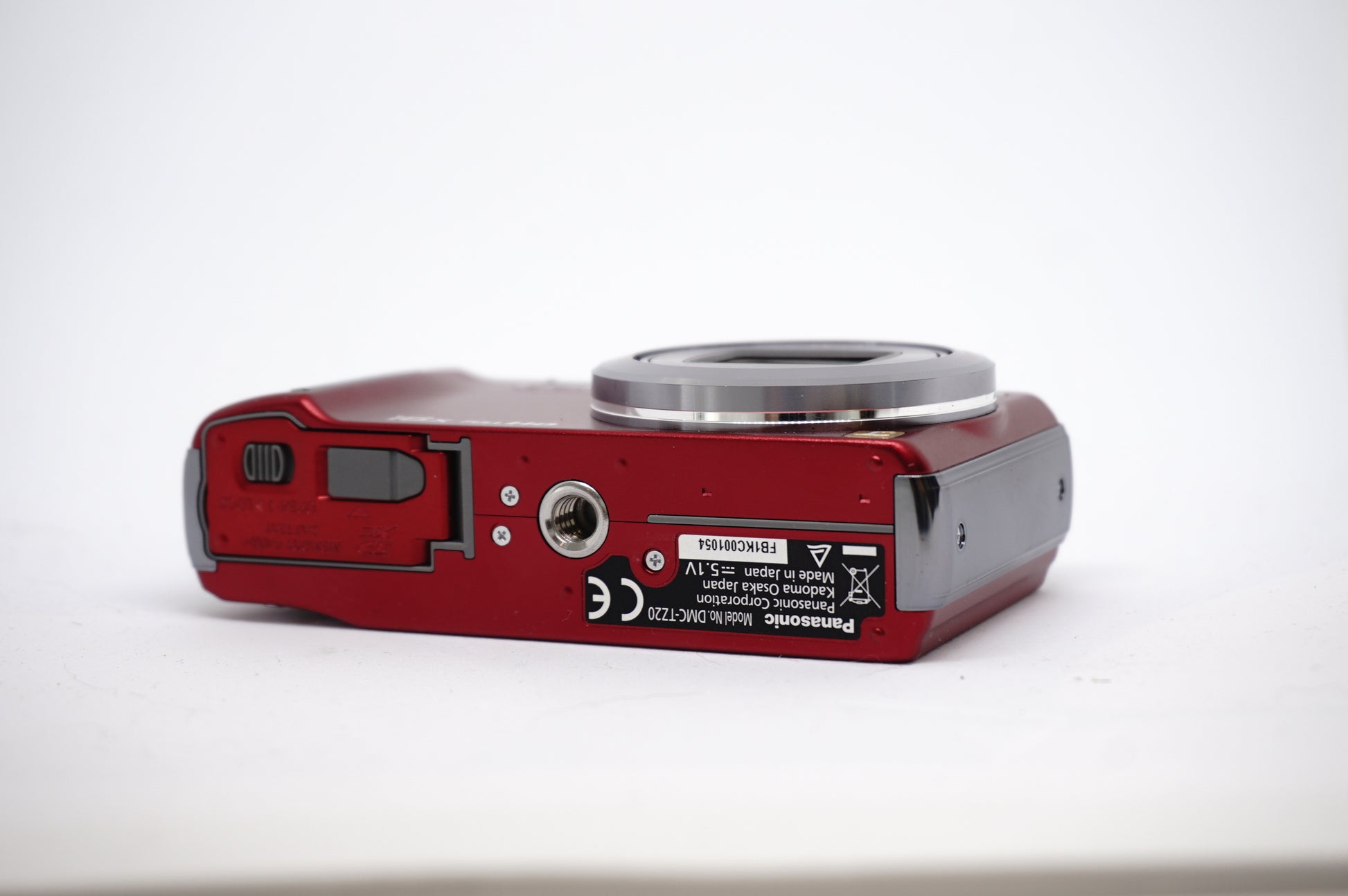 Panasonic Lumix Red 16X Compact Digital Camera underneath view
