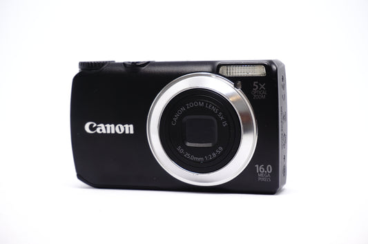 Canon Black Silver Ring Compact Digital Camera front view