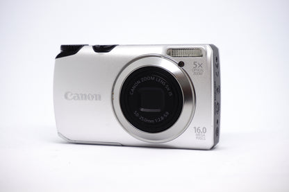Canon White 5X Zoom Compact Digital Camera front view