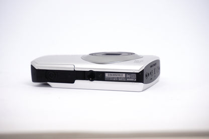 Canon White 5X Zoom Compact Digital Camera underneath view