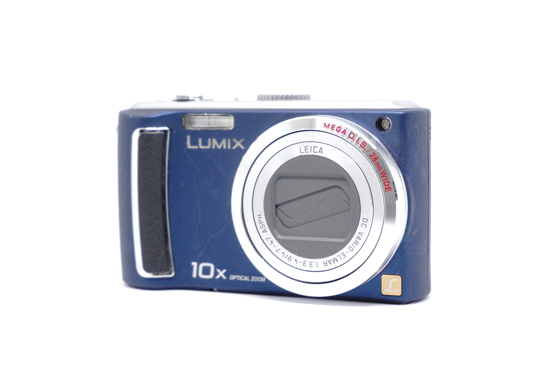 Panasonic Lumix Blue 10X Compact Digital Camera front view