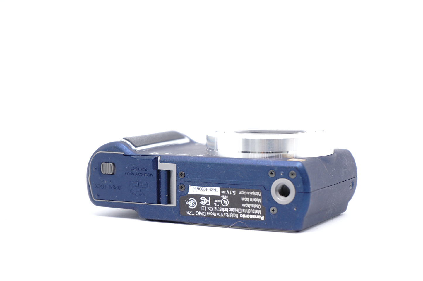 Panasonic Lumix Blue 10X Compact Digital Camera underneath view