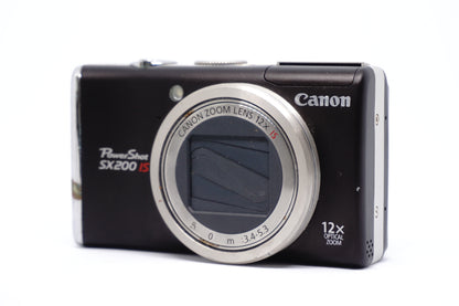 Canon Powershot SX200 IS Black Digital Camera front view