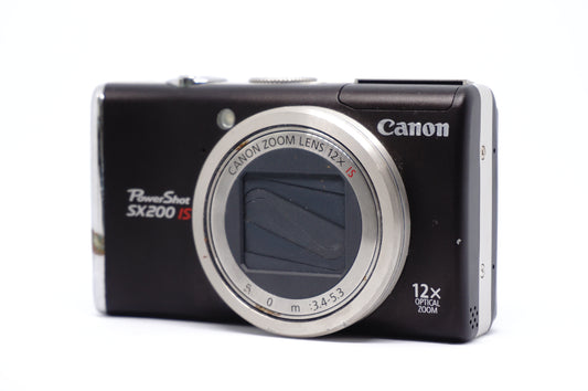 Canon Powershot SX200 IS Black Digital Camera front view