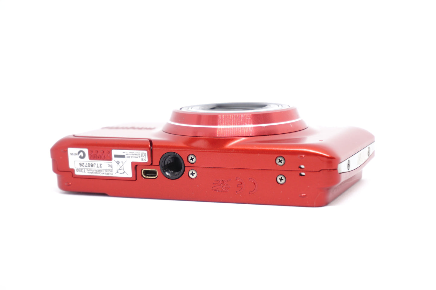 Fujifilm Red 14MP Compact Digital Camera underneath view