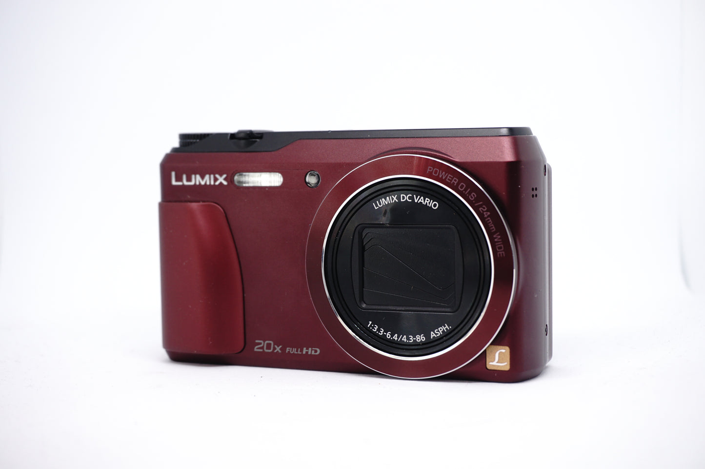 Panasonic Lumix Red 20x Compact Digital Camera front view
