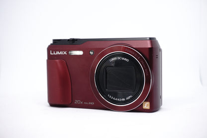 Panasonic Lumix Red 20x Compact Digital Camera front view