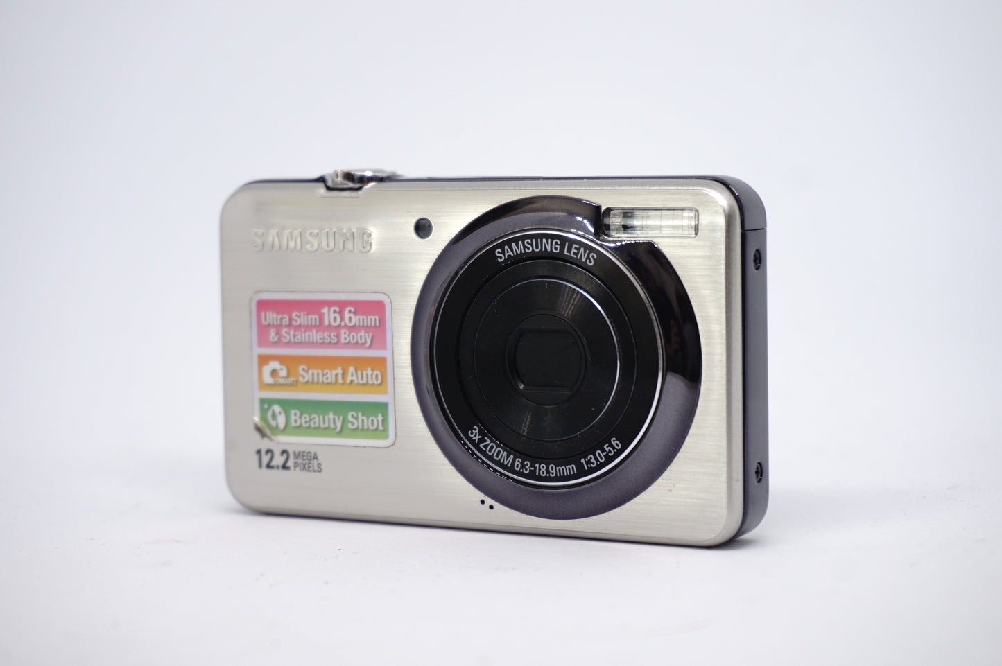 Samsung Silver 12.2MP Compact Digital Camera front view