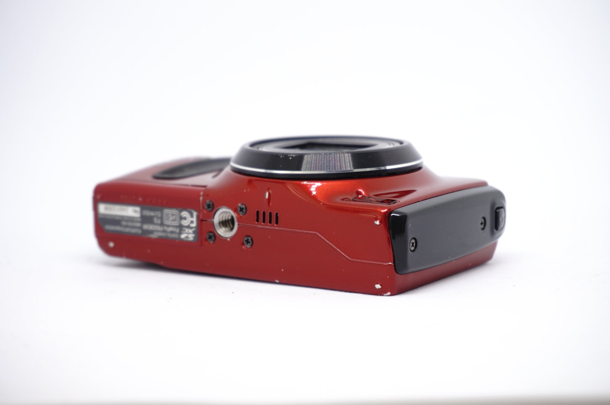 Fujifilm Red Rugged Zoom Digital Camera underneath view
